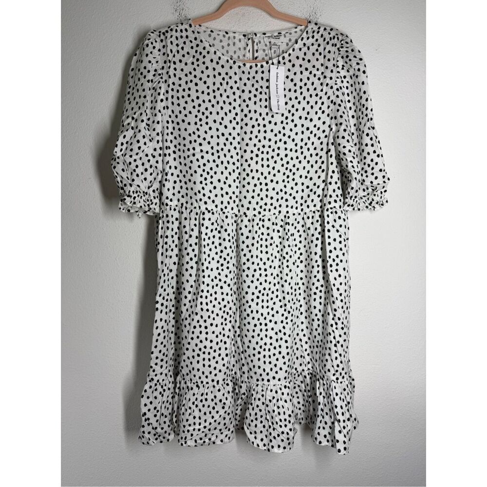 NWT Fashion Jackson The Drop Ruffle Polka Dot Mini Dress Size Medium Pockets